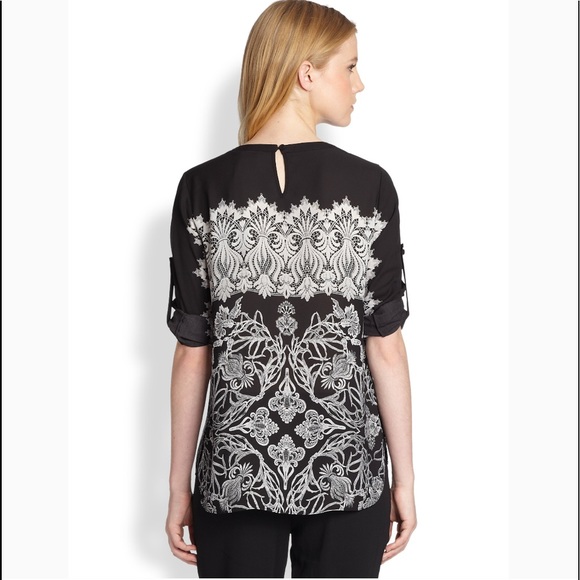 BCBG MAXAZRIA BLACK AND WHITE ELLEN BLOUSE XXS - Picture 2 of 8